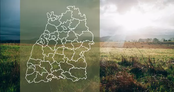 Landkreise in Baden-Württemberg. Collage: LpB BW, Umrisse: wikimedia.org/Franzpaul, CC BY-SA 3.0.