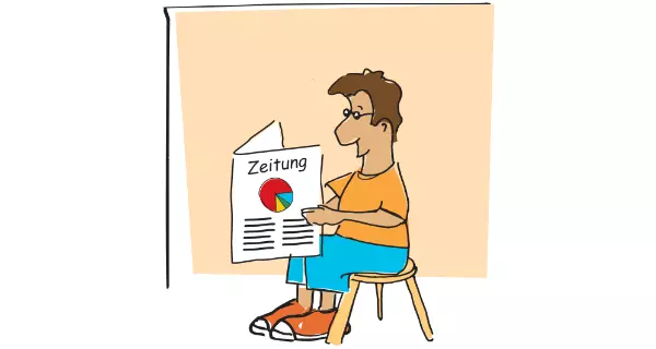 Grafik: Mann informiert sich in der Zeitung: Was macht der neue Bürgermeister?